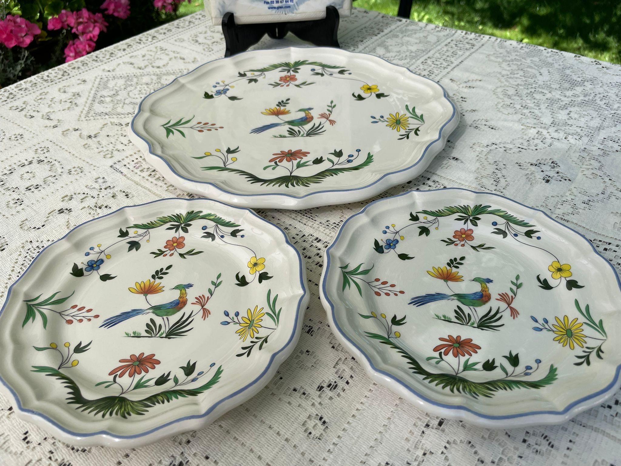 Faïencerie De Gien France, Oiseau De Paradis Pastry Set, Wedding