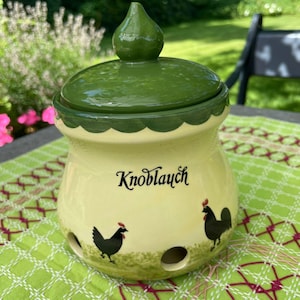 Faïencerie Zeller voorraadpot kip en haan knoflook, cadeau voor haar, verjaardagscadeau