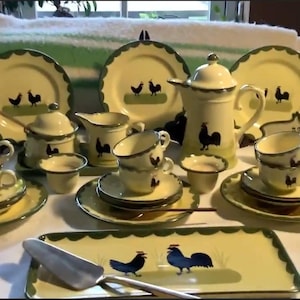 Faïencerie Zeller kip en haan espresso- en gebakservice voor 6 personen, GRATIS VERZENDING, cadeau voor haar, verjaardagscadeau