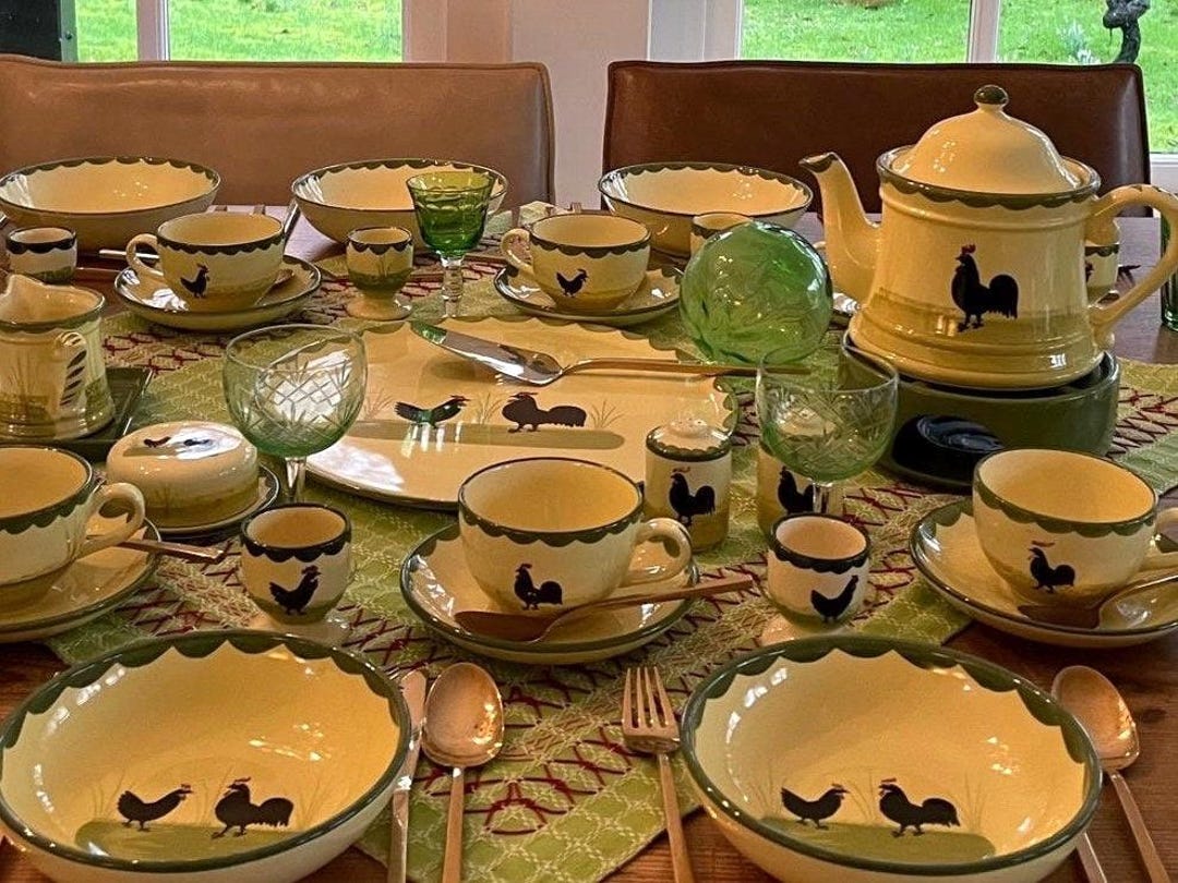 Zeller Chicken Rooster Breakfast Lunch Service for 6, Handpainted