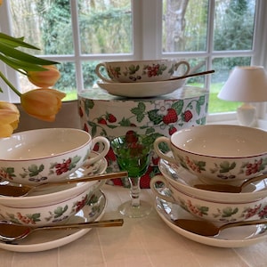 Wedgwood Provence, zestaw z 5 soepkommen en schotels, verjaardagscadeau, cadeau voor haar