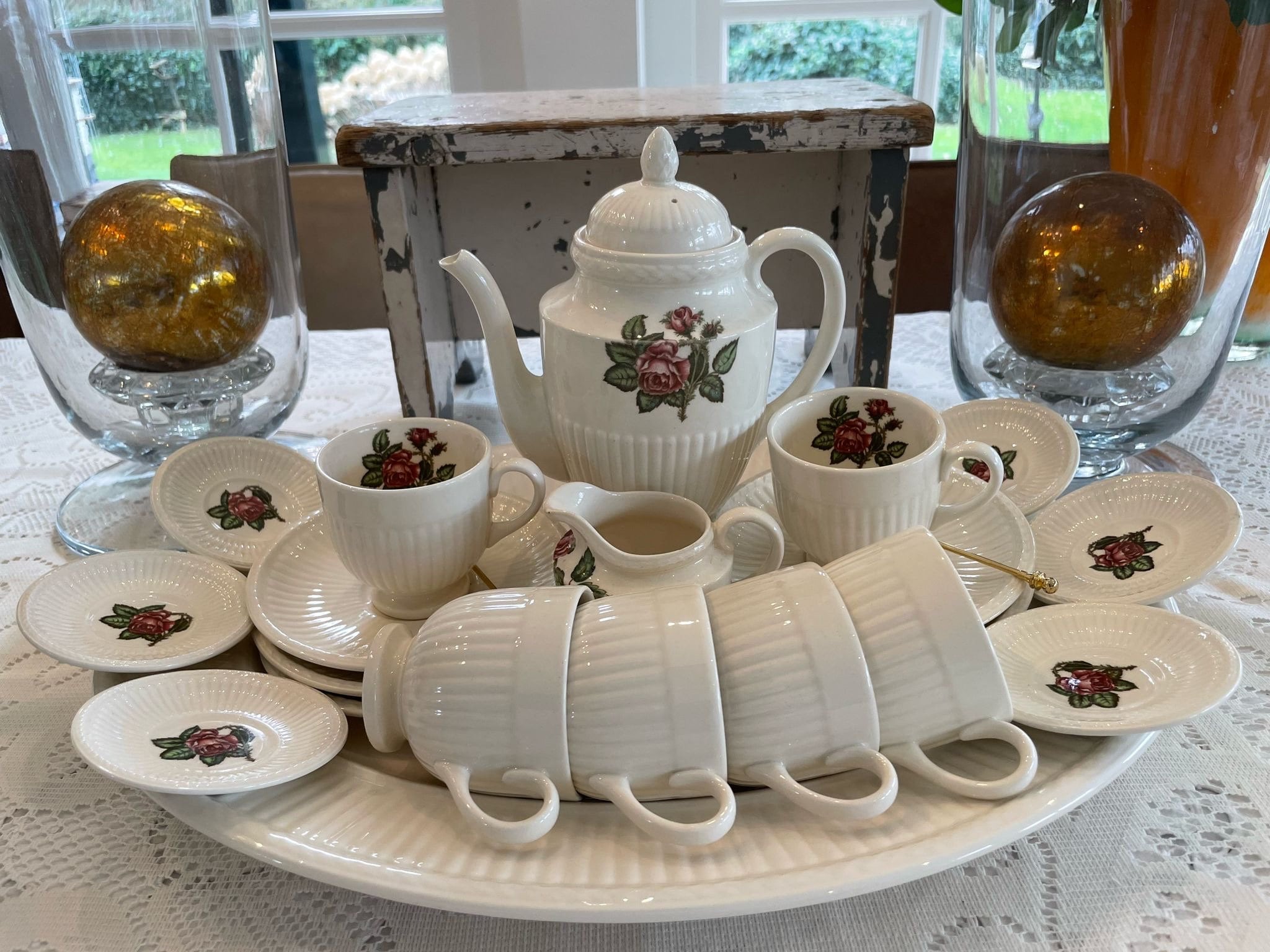 Vintage Wedgwood Moss Rose Coffee Set, 28-piece Espresso Service