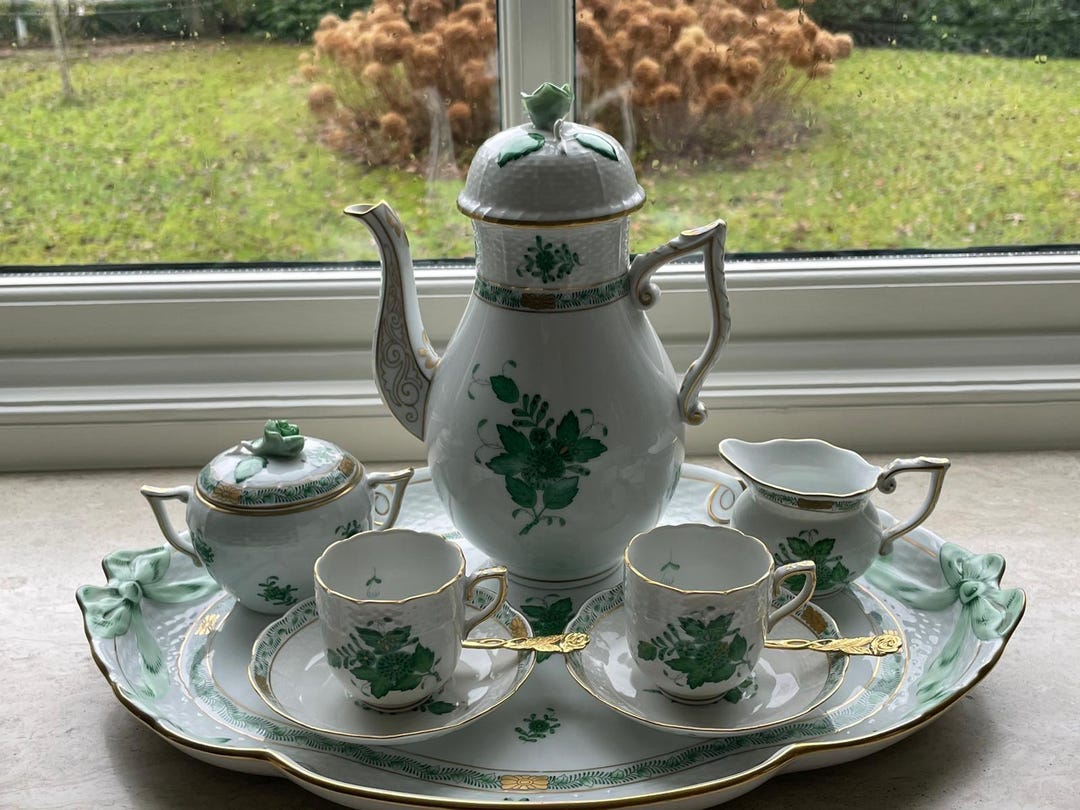 Herend Hungary Chinese Bouquet Apponyi Green Coffee Service, Gift