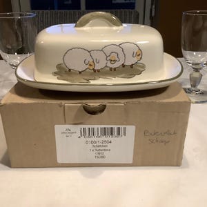 Faïencerie Zeller botervloot schapen, cadeau voor haar, verjaardagscadeau image 1