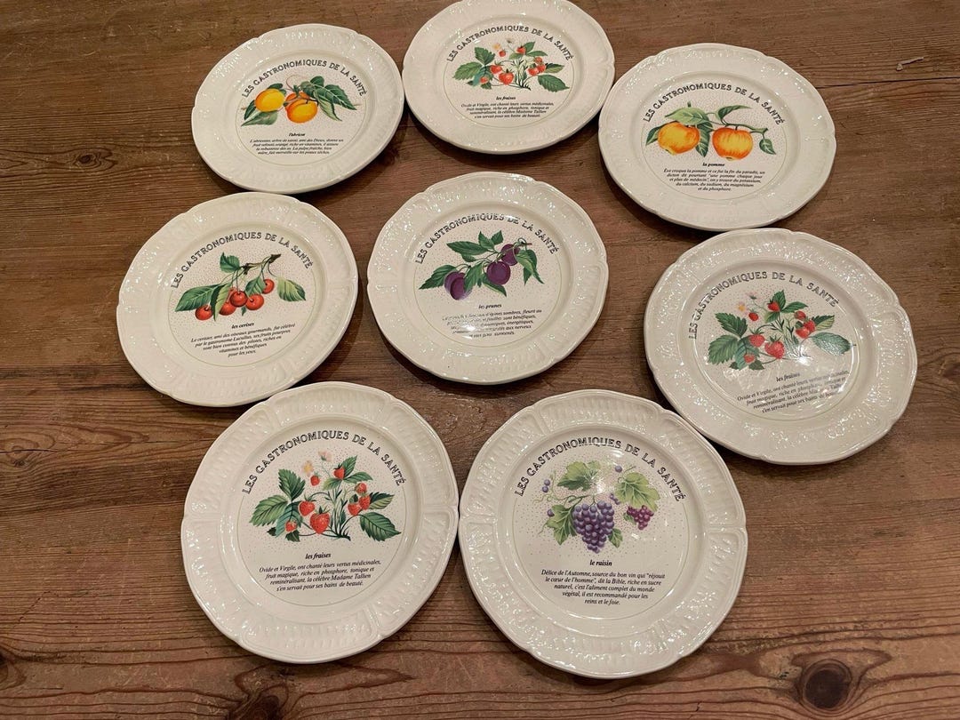 Gien France Fruit Dessert Plates, Set of 8, Gastronomiques De La