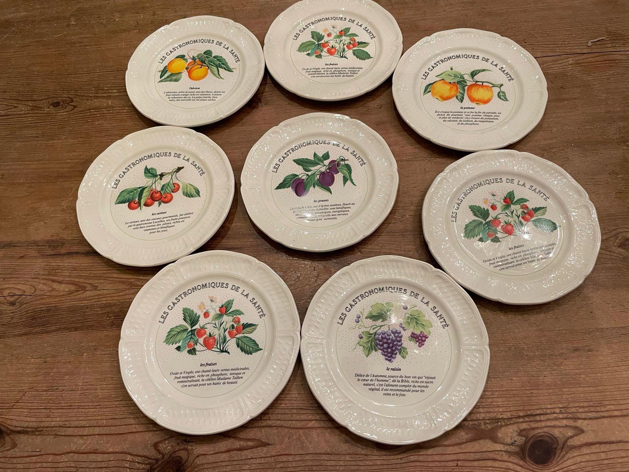 Gien France Fruit Dessert Plates, Set of 8, Gastronomiques De La