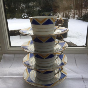 Antique Shelley Harlekijn set of 4 Art Deco cups and saucers, wedding gift, gift for her image 7