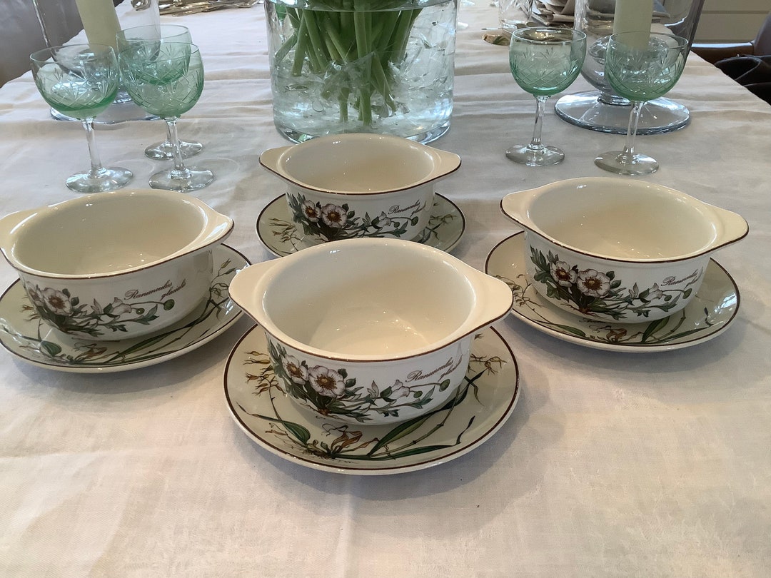 Villeroy & Boch Botanica Set of 4 Soup Bowls and Saucers, FREE SHIPPING