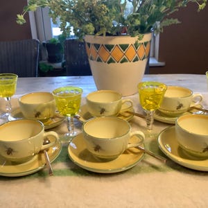 Faïencerie Zeller bijenland set van 6 theekoppen en schotels, GRATIS VERZENDING, cadeau voor haar, verjaardagscadeau