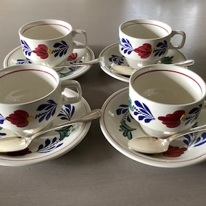 Royal Boch Ilona zestaw 4 ginham „Boerenbont” koffie/thee kopjes en schotels, verjaardagscadeau, cadeau voor haar.