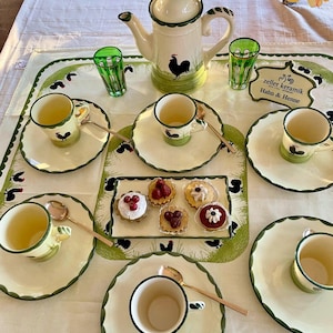 Zeller Faïencerie kip en haan set met zes koffiekopjes en schotels, GRATIS VERZENDING, cadeau voor haar, verjaardagscadeau