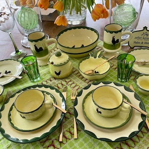 Faïencerie Zeller Kip en Haan ontbijt servies voor 2, GRATIS VERZENDING, cadeau voor haar, verjaardagscadeau