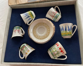 Villeroy & Boch Floralies Espressokoppar och fat, vintage luxemburgsk porslin