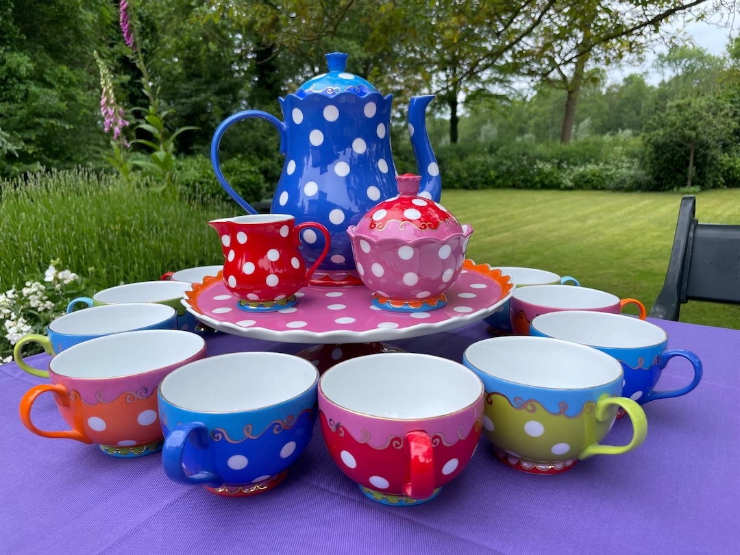 Oilily Polkadot Koffie of Theeservies En Gebakschaal Op Voet, 10