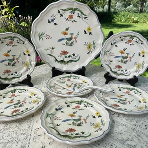 Faïencerie de Gien France, Oiseau de Paradis pastry set, wedding gift, bridal shower gift