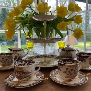 Palissy game series etagere and 4 cups and saucer with sugar and cream, wedding gift, birthday gift