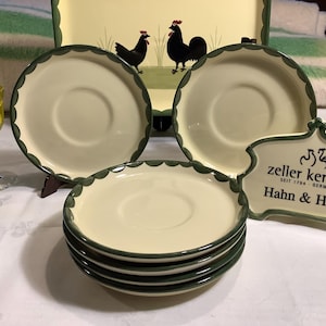 Faïencerie Zeller kip en haan set van zes koffiekopschotels, cadeau voor haar, verjaardagscadeau