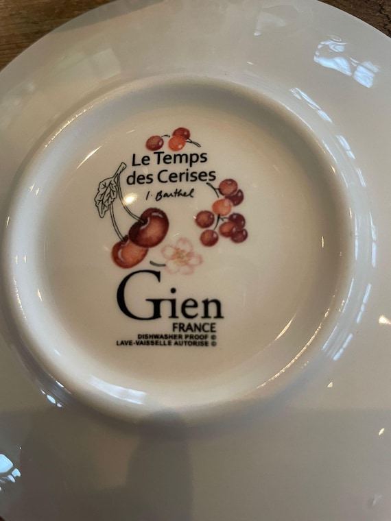 Faïence Gien Le Temps Des Cerises Cup and Saucer, French