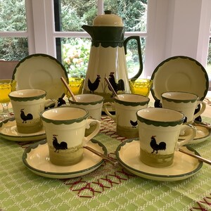 Zeller thermoskan kip en haan en zes koffiekopjes en schotels, GRATIS VERZENDING, cadeau voor haar, verjaardagscadeau