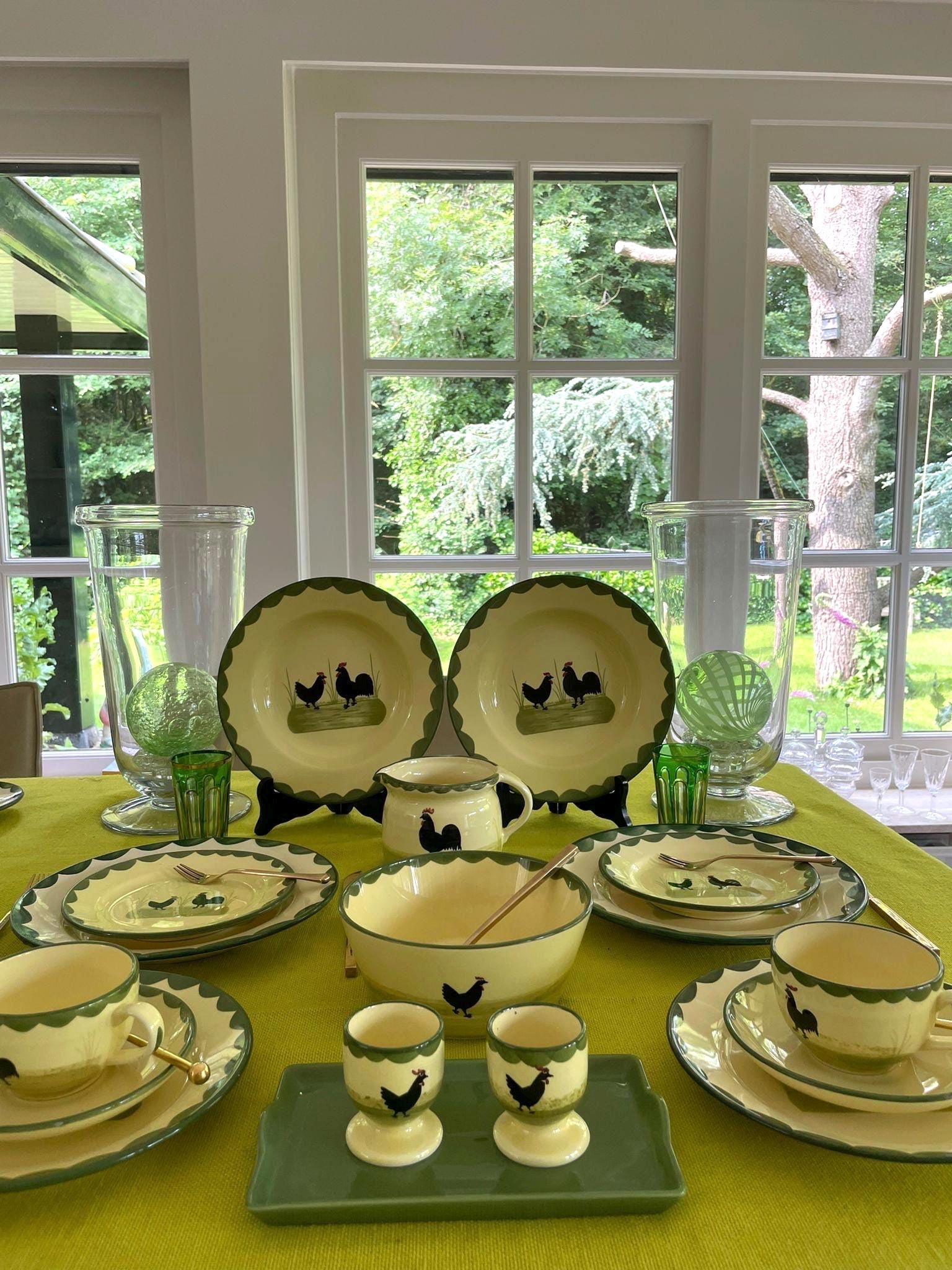 Vintage Zeller Fayence Dinner & Breakfast Set for 2 – Rooster and