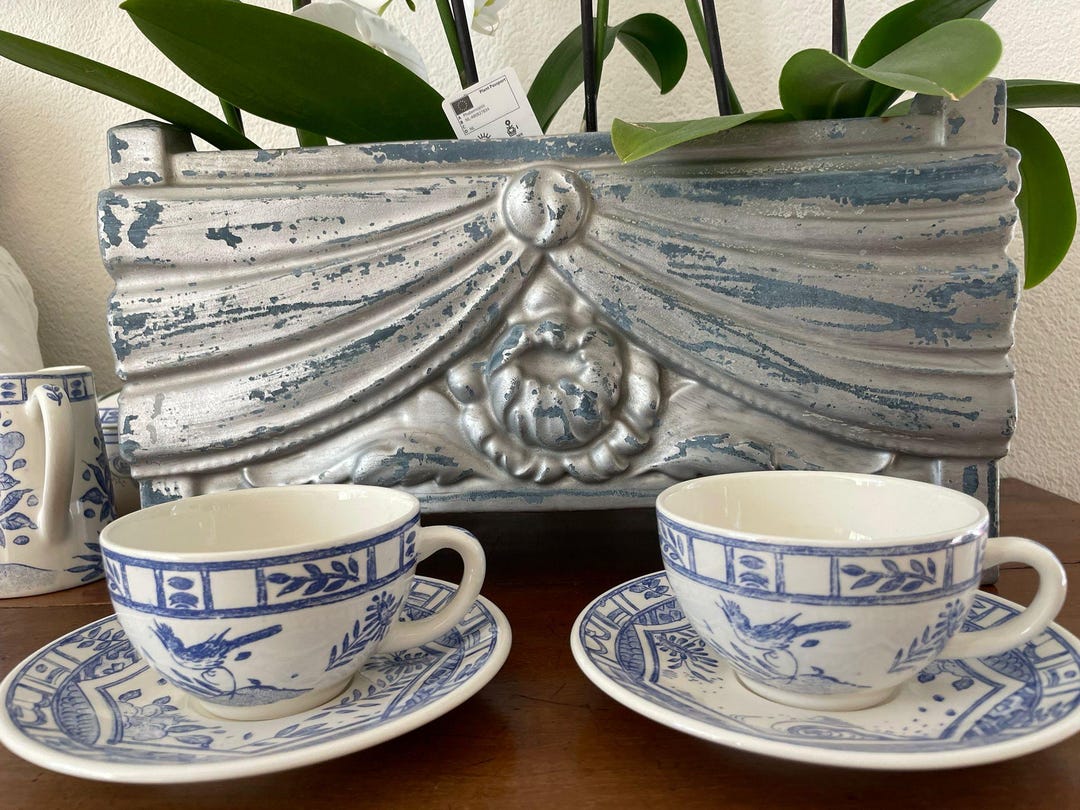 Gien France 2 Teacup and Saucer Sets, Oiseau Bleu, Vintage - Etsy
