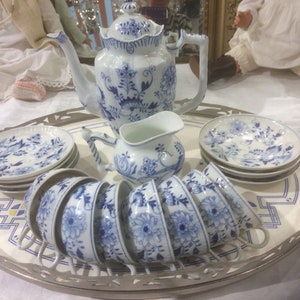 Antique Petrus Regout Zwiebelmuster tea service for 8 place settings, birthday gift, gift for her