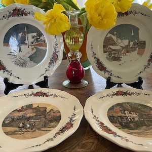 Sarreguemines Faïenceries Obernai set van 4 dinerborden, verjaardagscadeau, cadeau voor haar