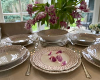 Gien France セット 2 Esquisse ヴィンテージ磁器 ピンク ローズ