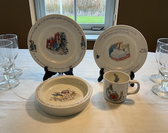 Wedgwood Peter Rabbit 4-delige kinderkamerset, Beatrix Potter-illustraties, Engeland, jaren 90