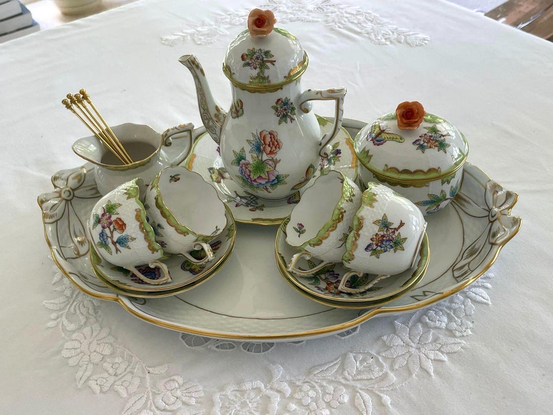 Herend Hungary Victoria Espresso Set, 13 Pieces, Gift for Her
