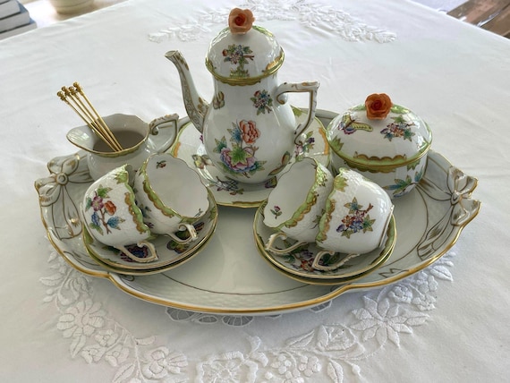 Herend Hungary Victoria Espresso Set, 13 Pieces, Gift for Her