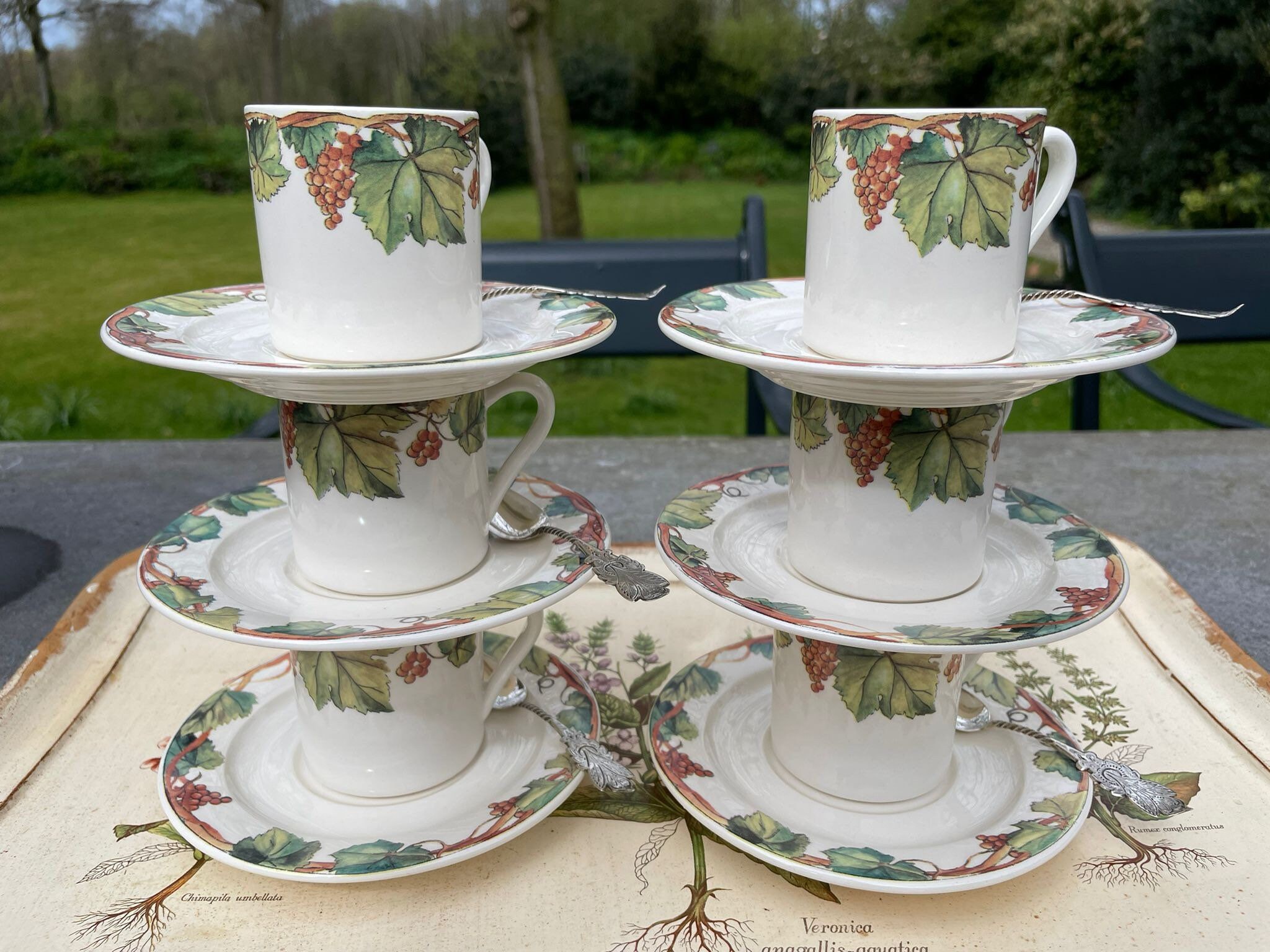 Faïencerie De Gien Feuillage Set of Six Coffee Cups and Saucers, FREE ...