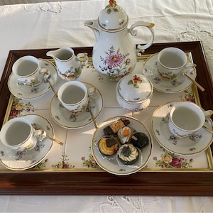 Hollohaza Hungary coffee service with fruits and flowers, 14 pieces FREE SHIPPING, gift for her, collector’s item