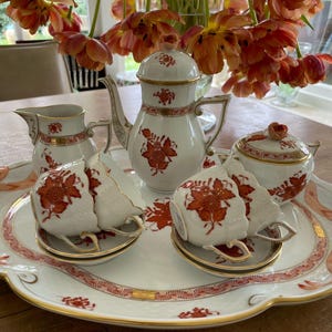 Herend Hungary Chinese bouquet Apponyi espresso set, colored orange, 12 pieces, gift for her, collector’s item