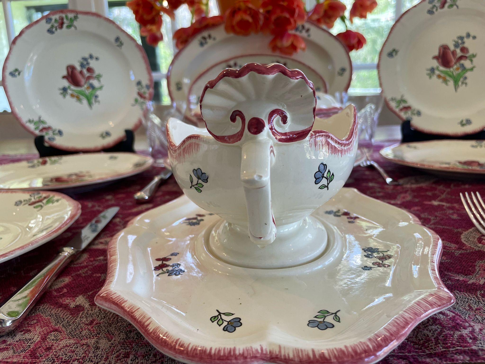 Vintage Gien Lorraine Dinnerware Set, Handpainted Floral, 6 Place