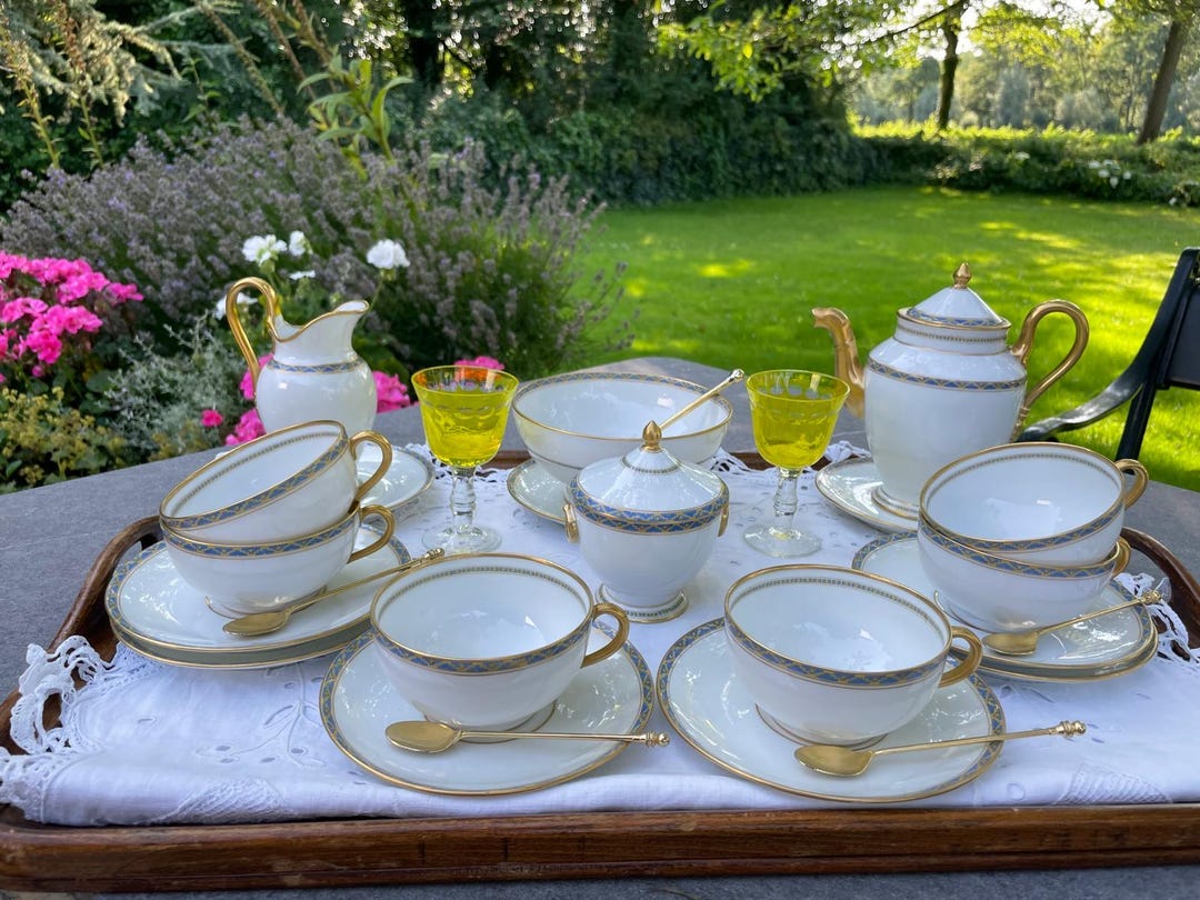 Ginori Doccia ケーキ皿と小皿のセット（各2枚） Richard Ginori Pittoria Di Doccia Tea or Coffee Set, Collector's