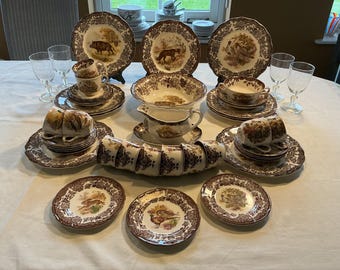 Palissy Game Series breakfast and lunch open stock items, breakfast plates, cups & saucers, bowl, sauceboat