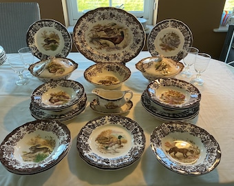 Palissy Game Series dinnerware open stock items, dinner & soup plates, turreens, turkey platter