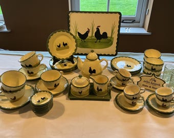 Vintage Zeller Fayence Chicken & Rooster individual Breakfast Items, German Folk Art