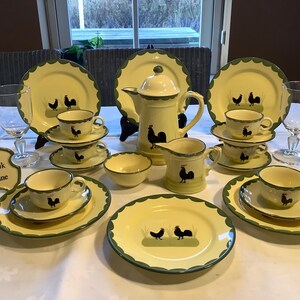 Faïencerie Zeller kip en haan espresso- en gebakservice voor 6 personen, GRATIS VERZENDING, cadeau voor haar, verjaardagscadeau