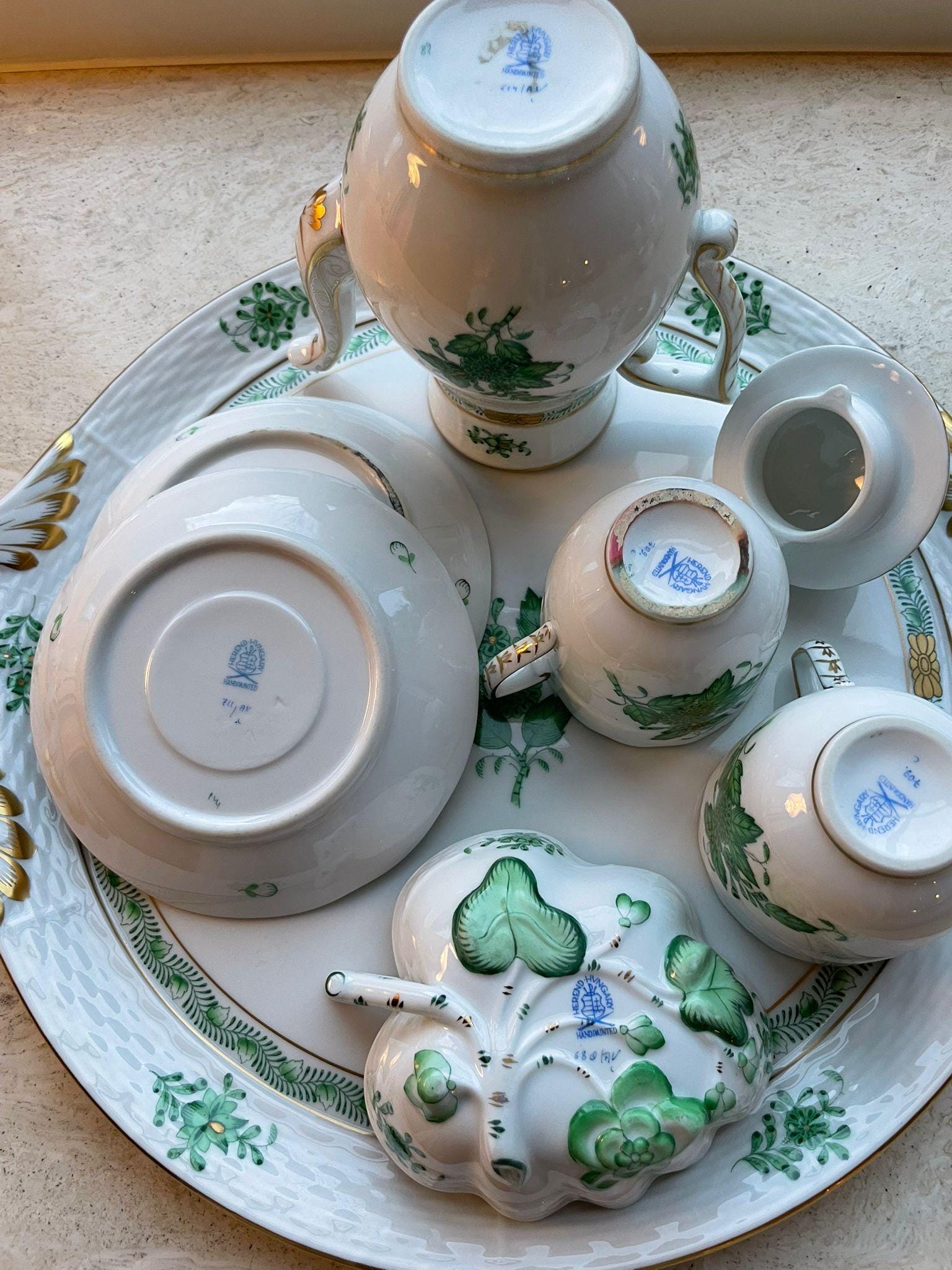 Herend Hungary Chinese Bouquet Apponyi Green Coffee Service, Gift