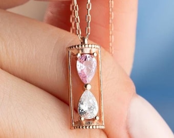 Rose Gold Hourglass Necklace: Sterling Silver Sand Timer Pendant