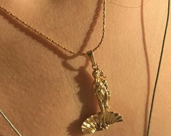 Gold Birth of Venus Necklace: Botticelli Goddess Pendant