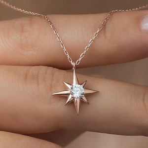 Rose Gold North Star Necklace: Sterling Silver Zircon Pendant