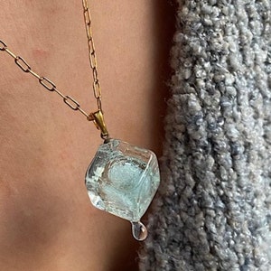 Murano Glass Ice Cube Necklace: Handmade Winter Pendant
