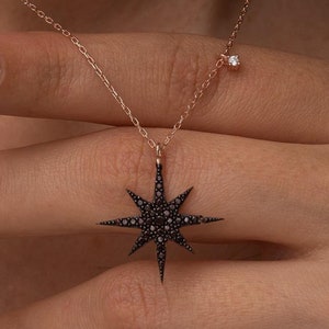 Black Zircon North Star Sterling Silver Pendant Necklace