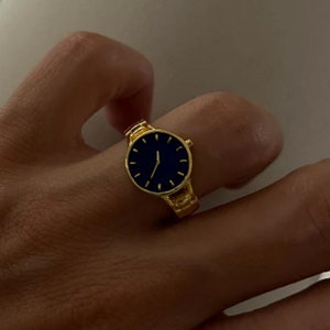 Gold Watch Ring: Adjustable Sterling Silver Clock Ring