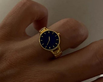 Anello con orologio in oro: anello con orologio regolabile in argento sterling