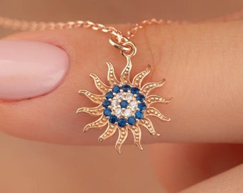 Sun Necklace,Star Necklace,Sun Pendant,Gift for Her,Celestial Necklace,925 Sterling Silver,Sunshine Necklace,Handmade,Evil Eye for Women