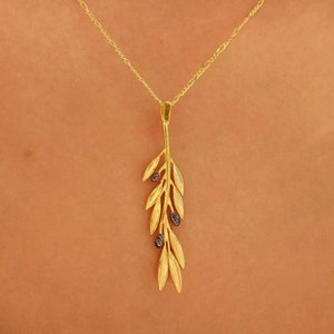 Gold Olive Branch Necklace - 925 Sterling Silver - Handmade Leaf Necklace - Peace Necklace - Olive Branch Pendant - Gift for Her
